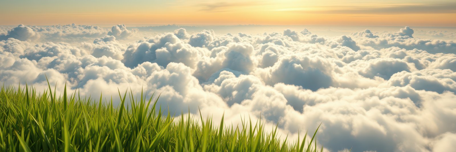 Beautiful sunrise over clouds with lush green grass in the foreground at a tranquil location